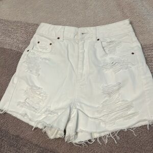 Topshop Moto Mom High Waisted Shorts in White